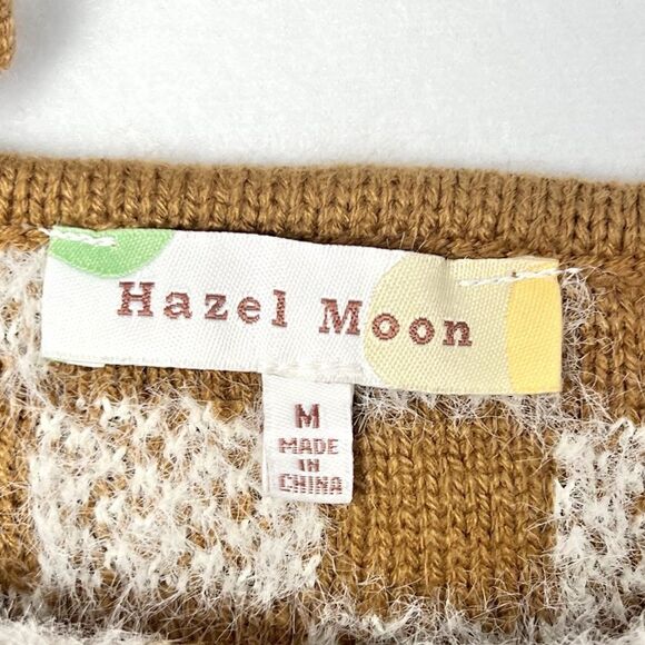 Hazel Moon Brown Cream Checkered Fuzzy Soft Cami Crop Top, Size Medium - Picture 4 of 7